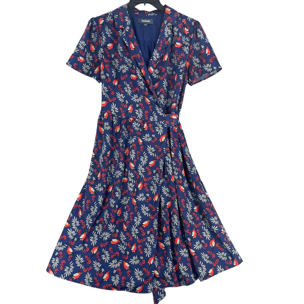ModCloth Navy Floral Midi Wrap Dress with Red and White Print
